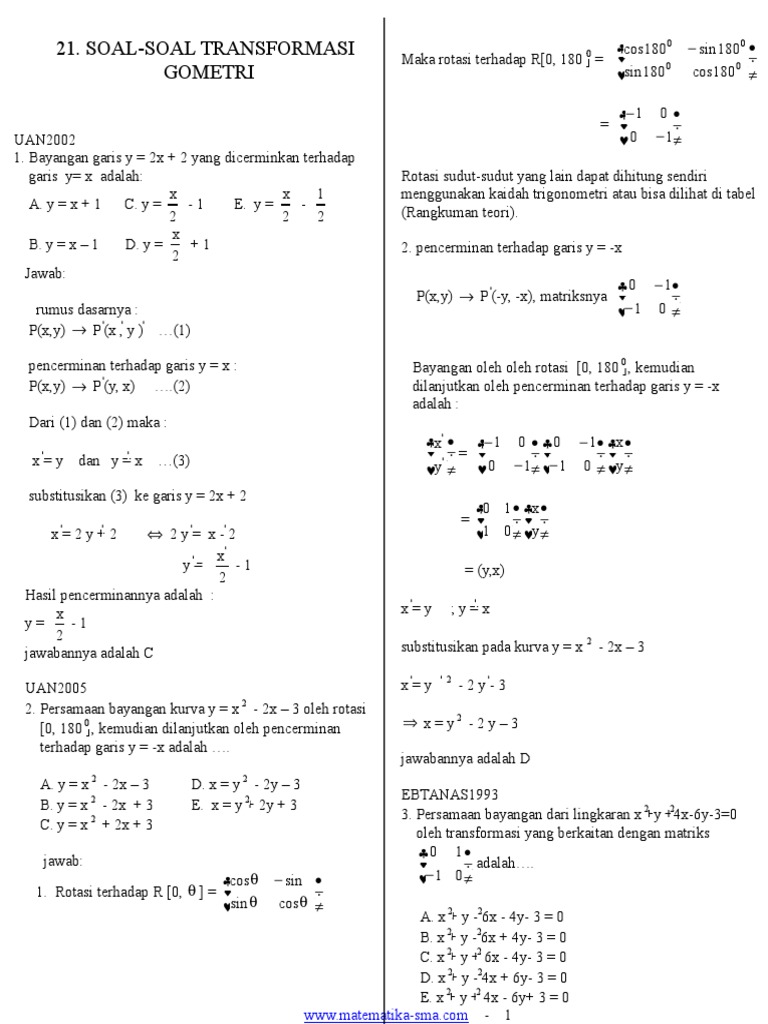 Soal Soal Transformasi Geometri Pembahasan