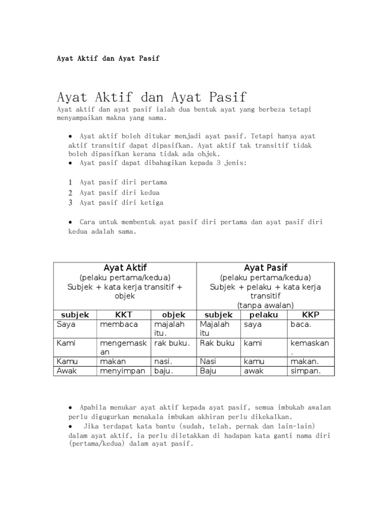 Ayat Aktif Dan Ayat Pasif Pdf