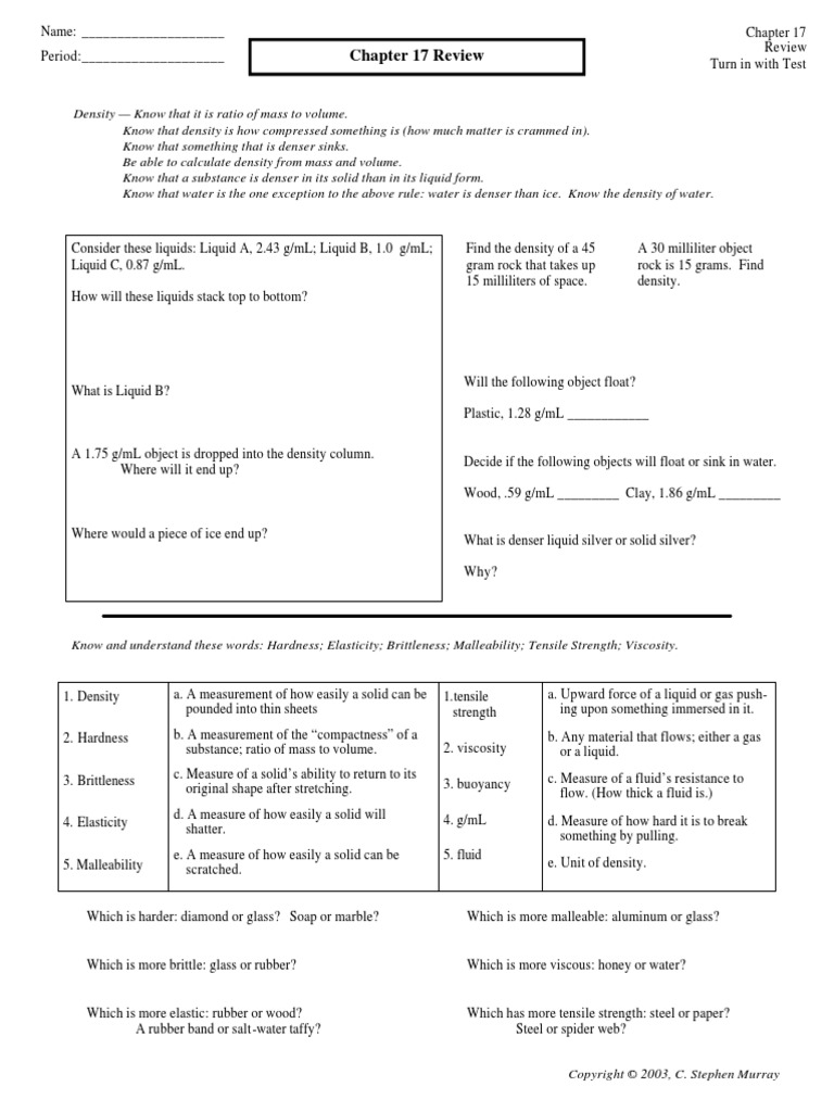 CH 17 Review | PDF | Buoyancy | Density