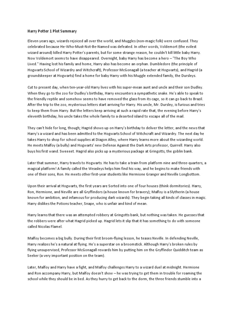 Harry potter 1 plot summary fantasy worlds artificial mythology
