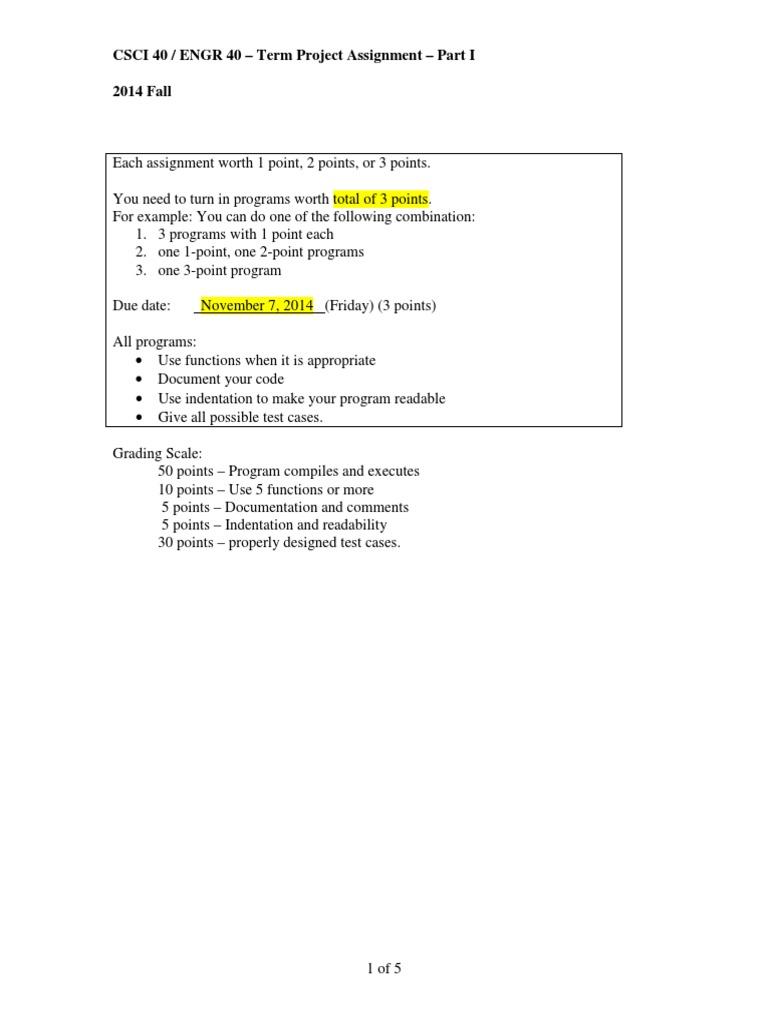 CSCI 40 Term Project Assignment Guide | PDF | Grading (Education ...
