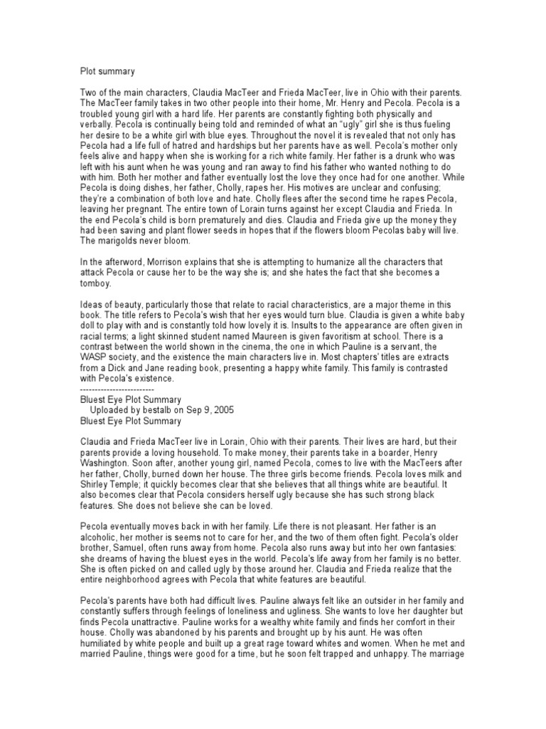 Bluest eye outline image