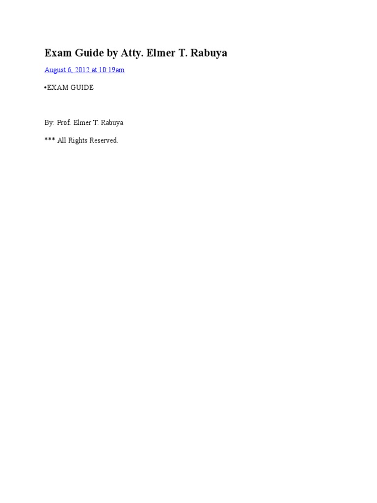 Exam Guide by Atty. Elmer Rabuya | PDF