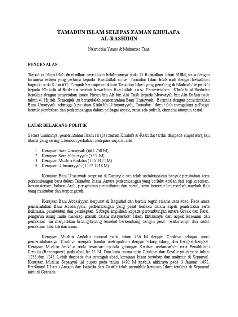 Bab 3 Tamadun Islam Selepas Zaman Khulafa Pdf