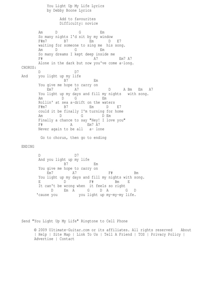 You Light Up My Life Chords By Debby Boone Pdf