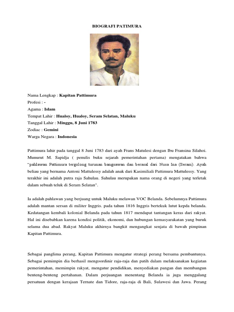 Gambar Pahlawan Pattimura Dan Biodata Gambar Gambar Pahlawan