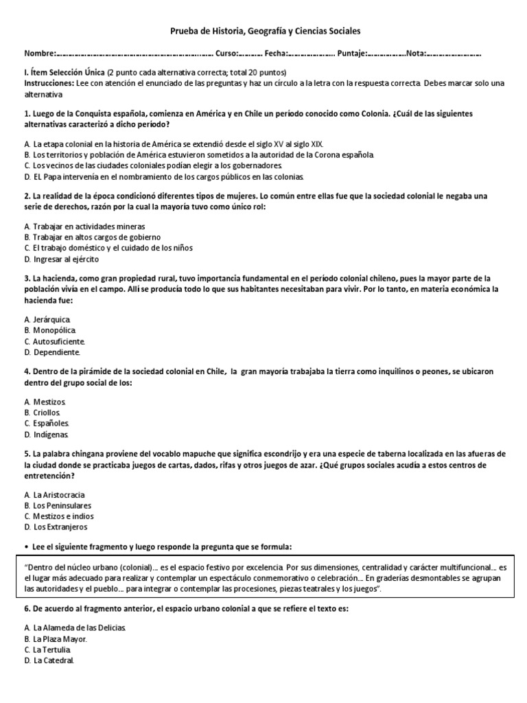 Prueba de Historia 5 Basico PDF Imperio español España