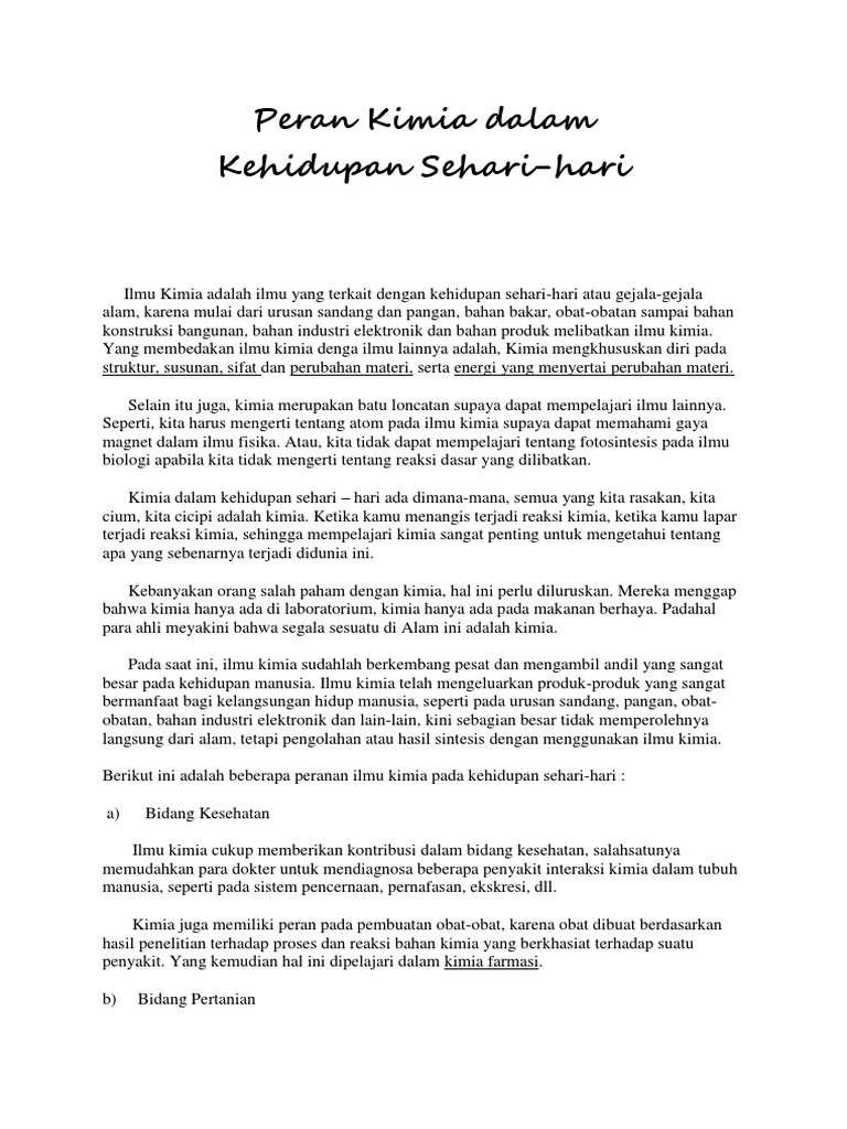 Peran Kimia Dalam Kehidupan Sehari Hari Pdf
