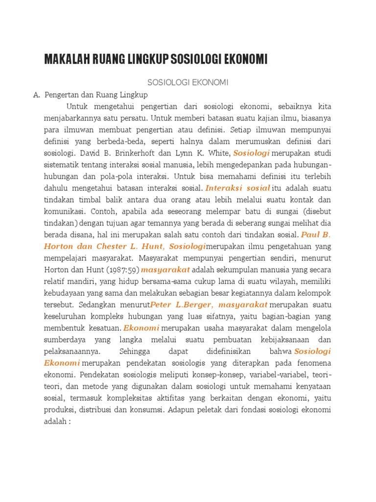 Makalah Ruang Lingkup Sosiologi Ekonomi