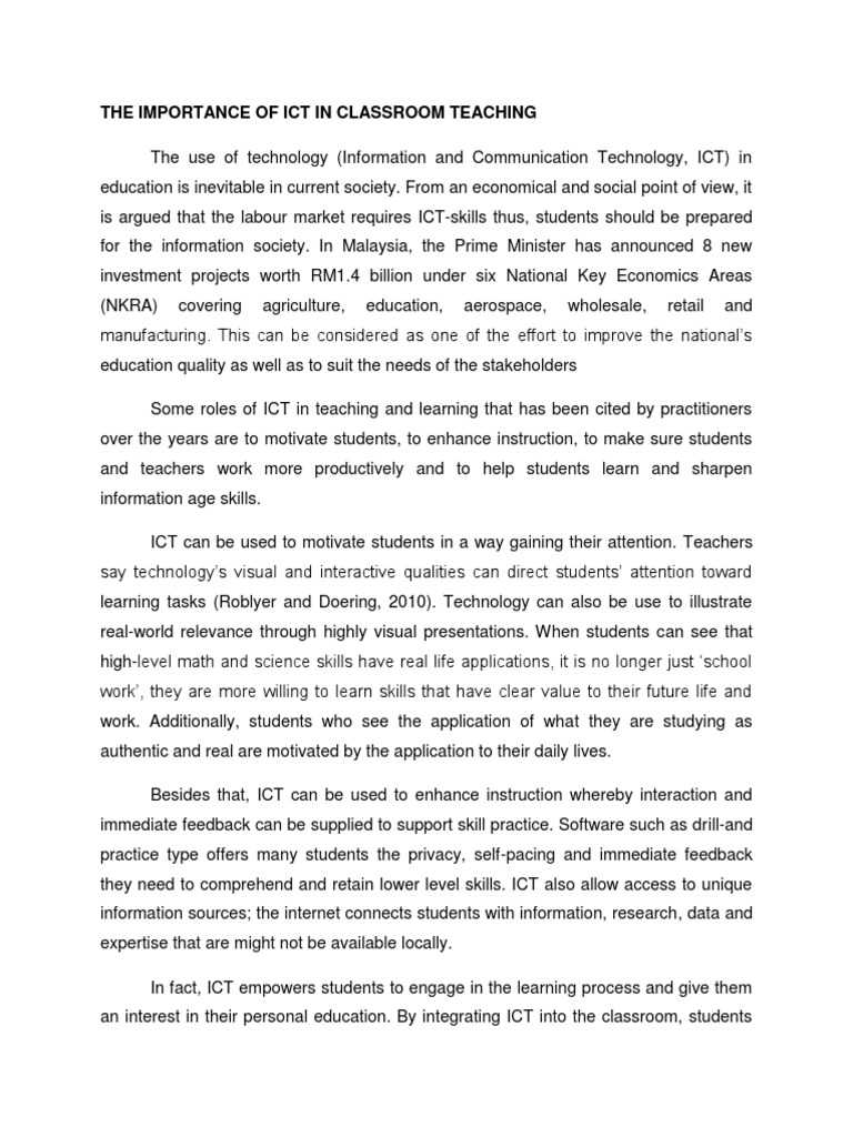 THE IMPORTANCE OF ICT IN CLASSROOM TEACHING Educational Technology