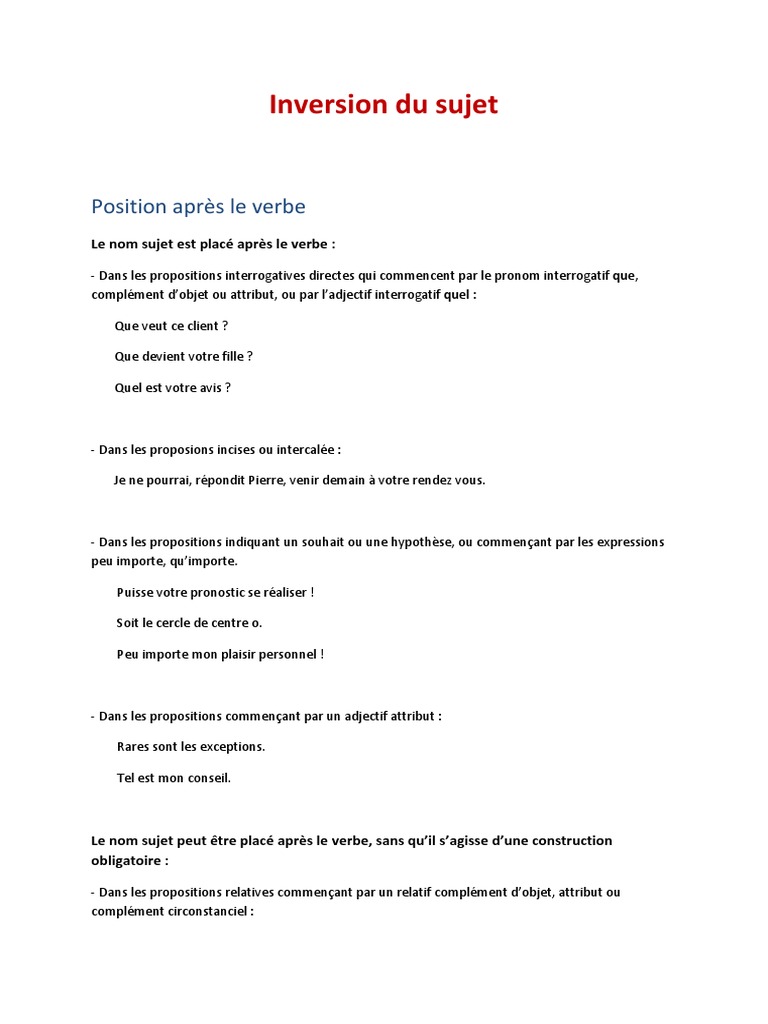 Inversion du Sujet en Français | PDF | Question | Pronom
