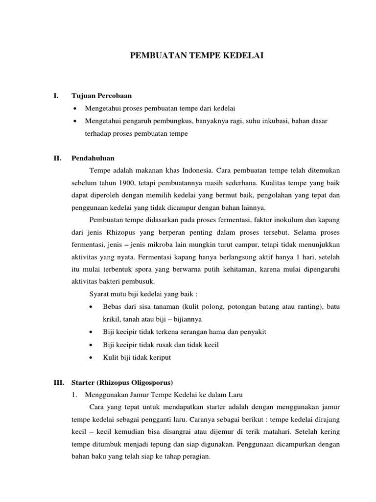 Laporan Tetap Pembuatan Tempe Kedelai | PDF