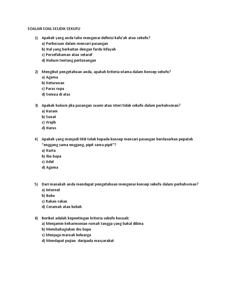 Soalan Soal Selidik Sekufu Pdf