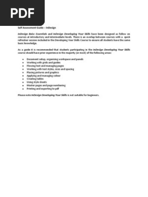 Self Assessment for InDesign