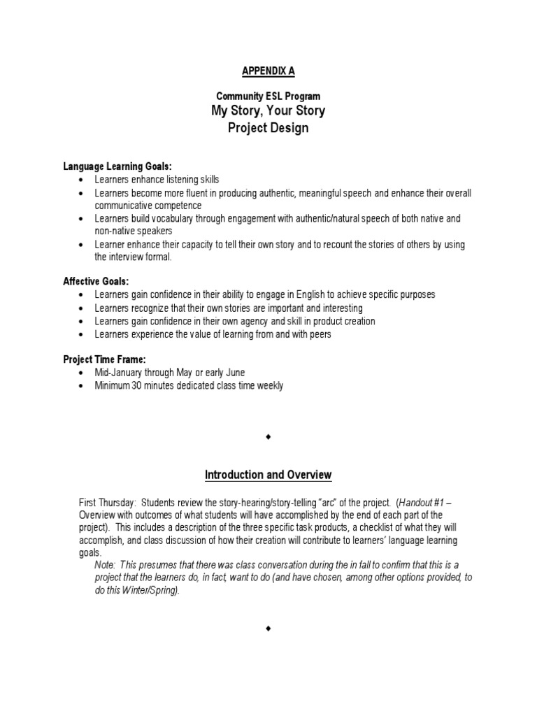 Community ESL Storytelling Project | PDF | Interview | Brainstorming