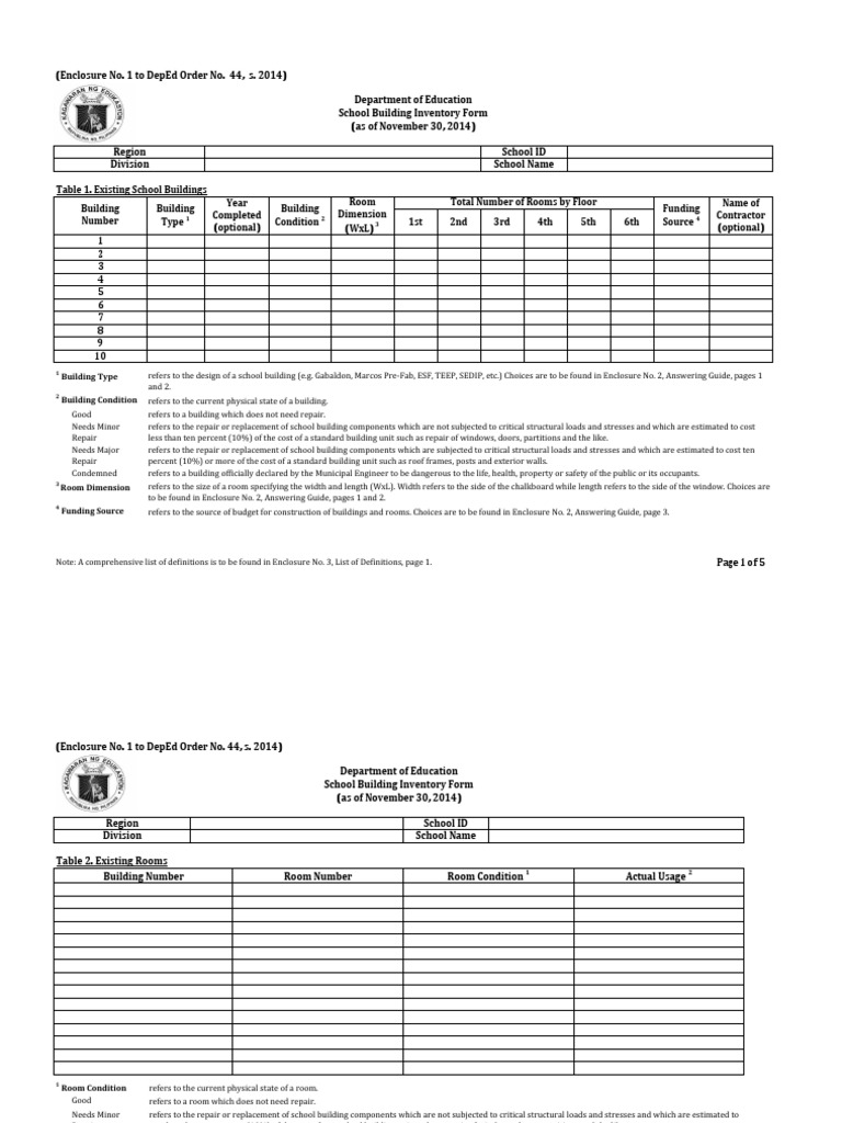 DepEd School Building Inventory Form | PDF | Building | Wall