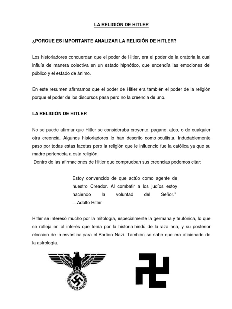 La religión de Adolf Hitler | PDF | Adolf Hitler | Alemania nazi