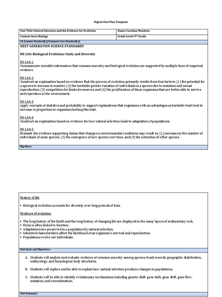 Natural Selection and The Evidence For Evolution Digital Unit Plan ...