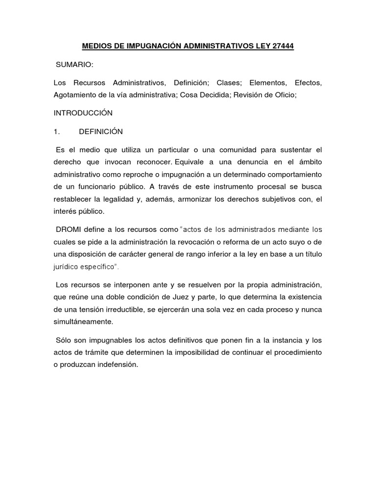 Recursos Impugnatorios Ley 27444 | PDF | Jurisdicción | aduana