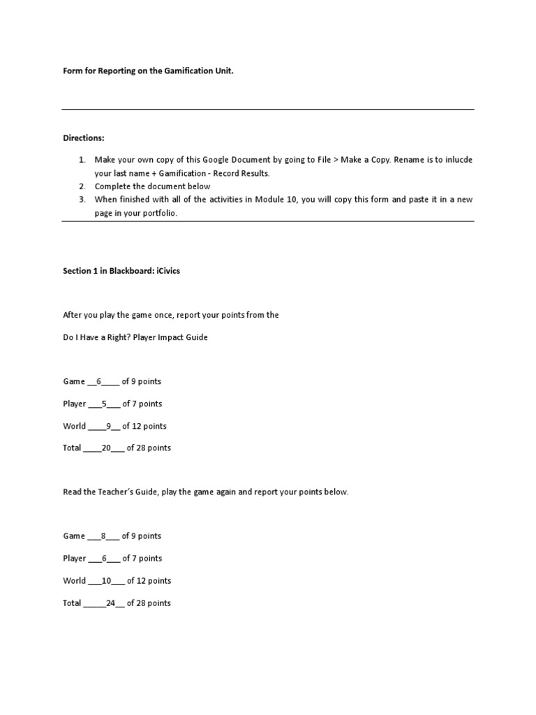 Gamification Unit Reporting Form | PDF | Game Design | Cognition