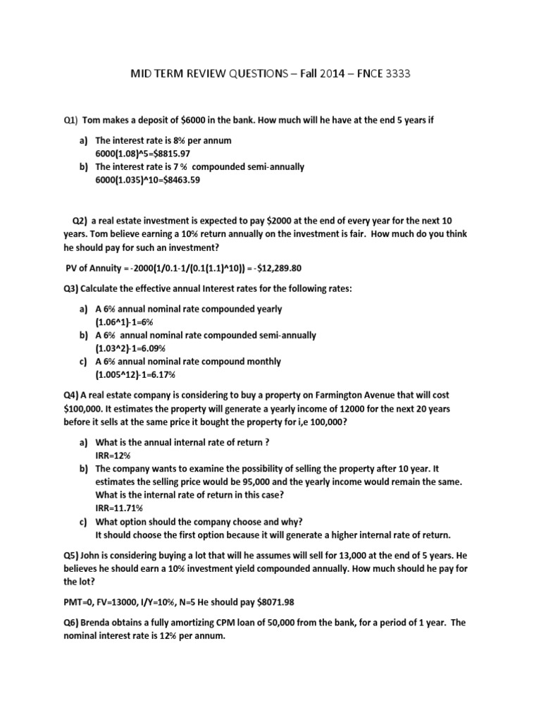 Real Estate Finance Midterm Review Problems2 Download Free PDF
