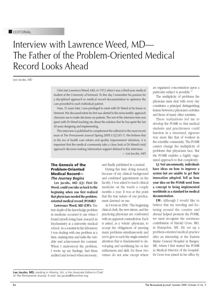Weed's Problem Oriented Medical Record