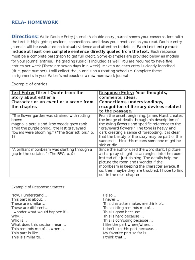 Rela Daily Homework | PDF