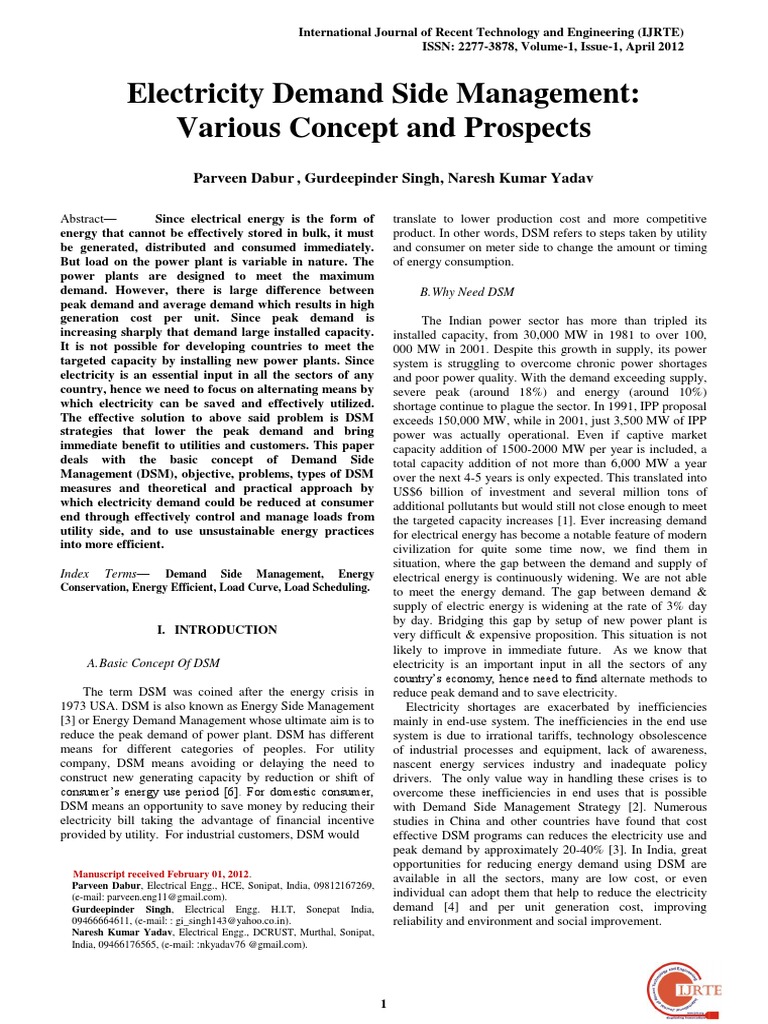 Electricity Demand Side Management: Various Concept and Prospects | PDF ...