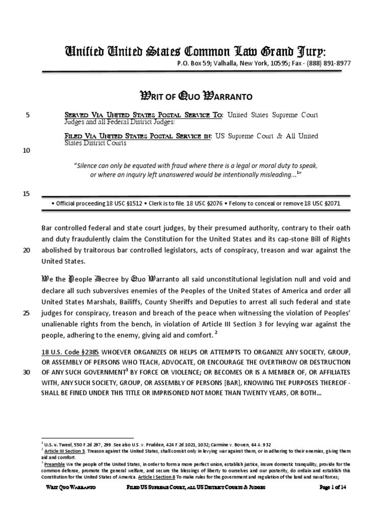 Writ of Quo Warranto Article Three Of The United States Constitution