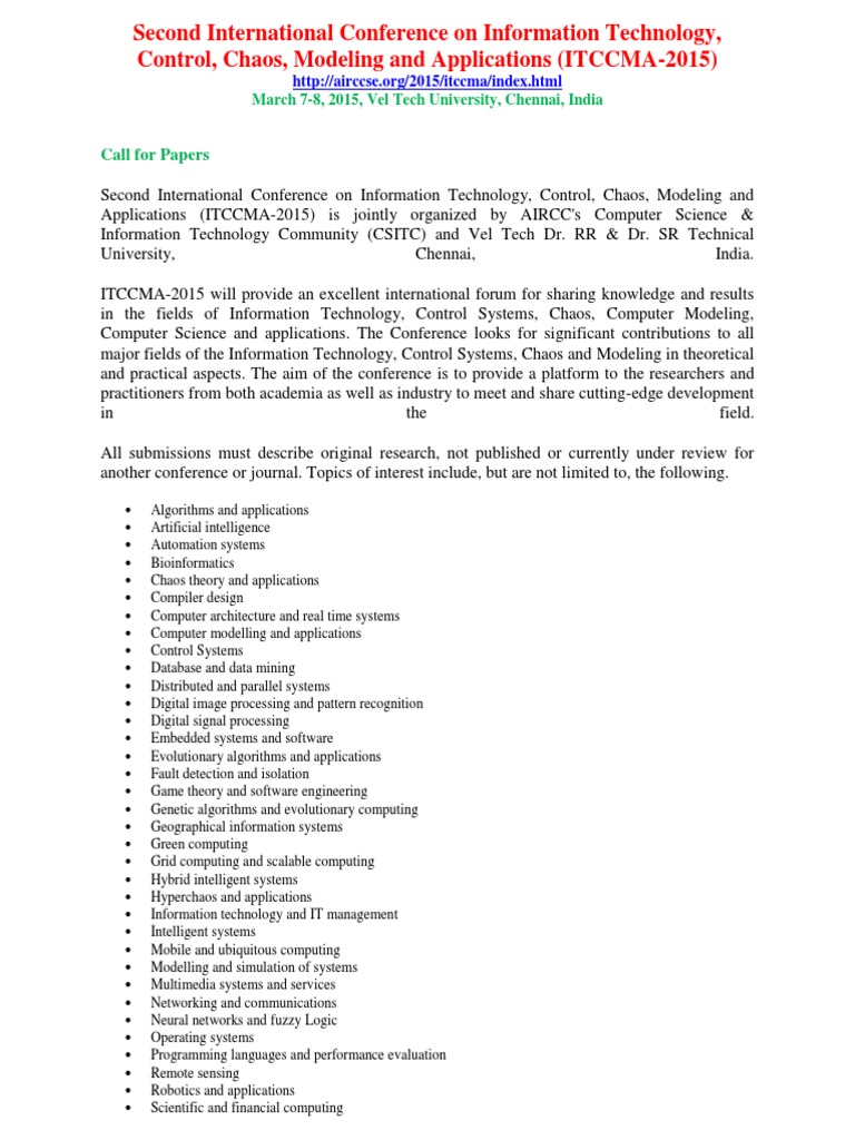 ITCCMA 2015 Conference Call for Papers | PDF