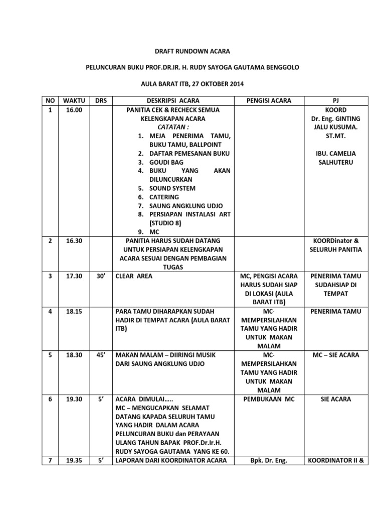 Rundown Peluncuran Buku Prof. Rudy | PDF