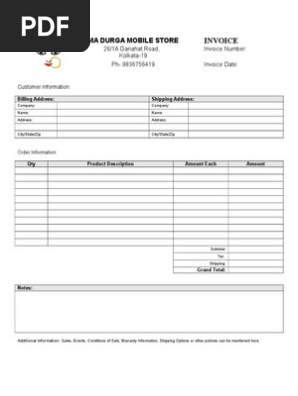 Blank Invoice Ms Word 2003