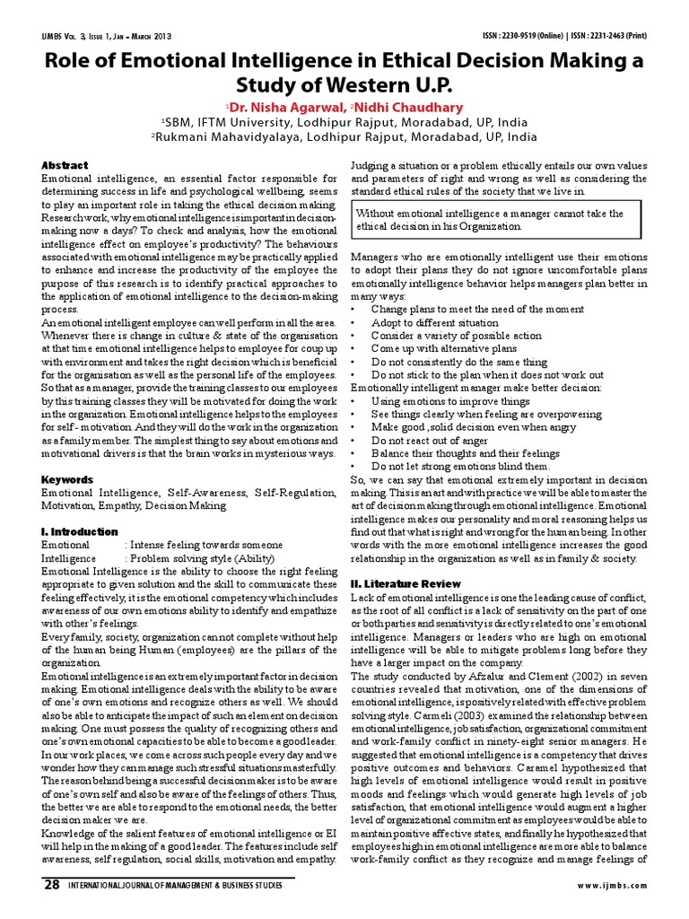 Emotional Intelligence in Ethical Decision Making | PDF | Emotional ...