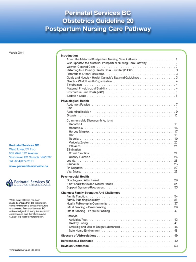 Perinatal Services BC Obstetrics Guideline 20 Postpartum Nursing Care ...