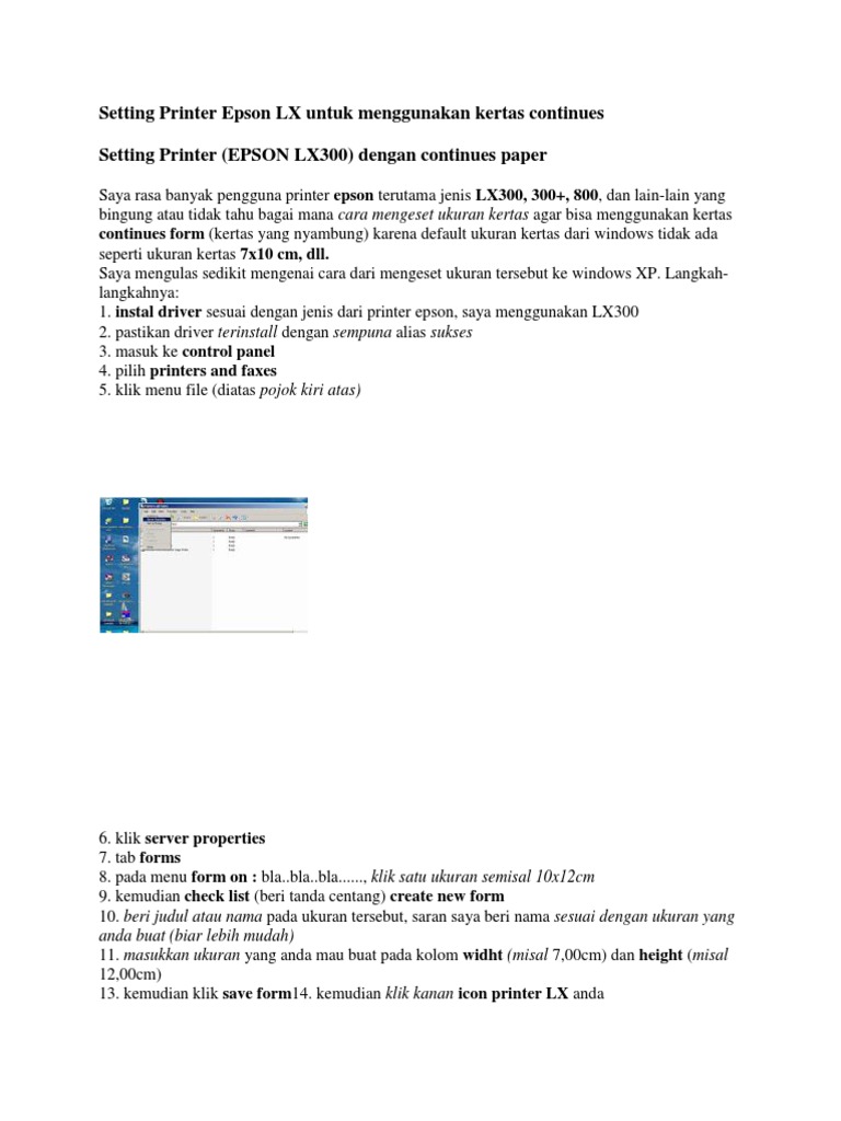 Setting Printer Epson LX Untuk Menggunakan Kertas Continues