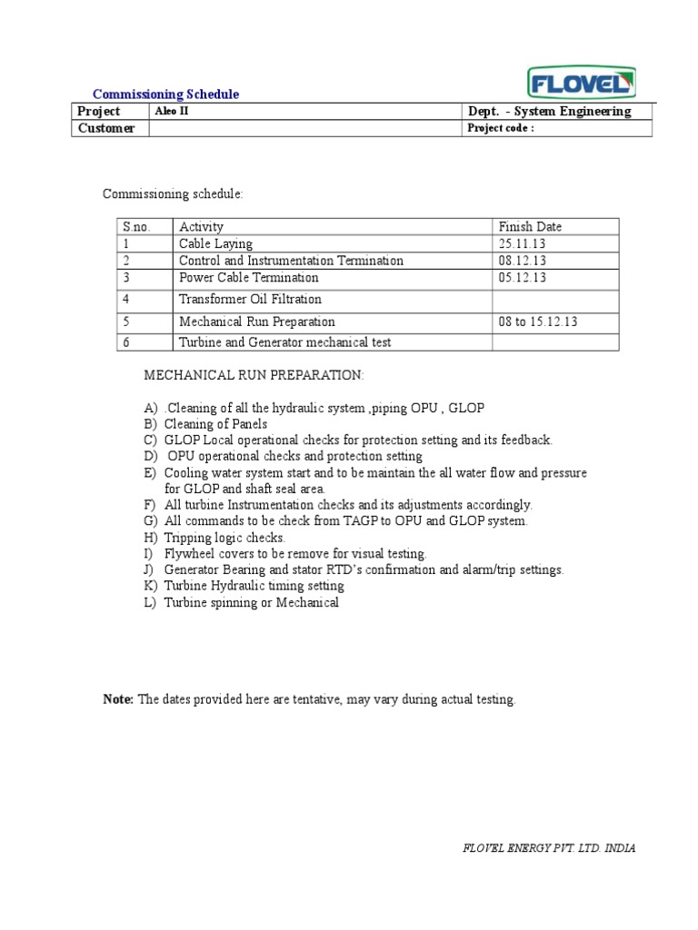 Aleo II Project Commissioning Schedule | PDF