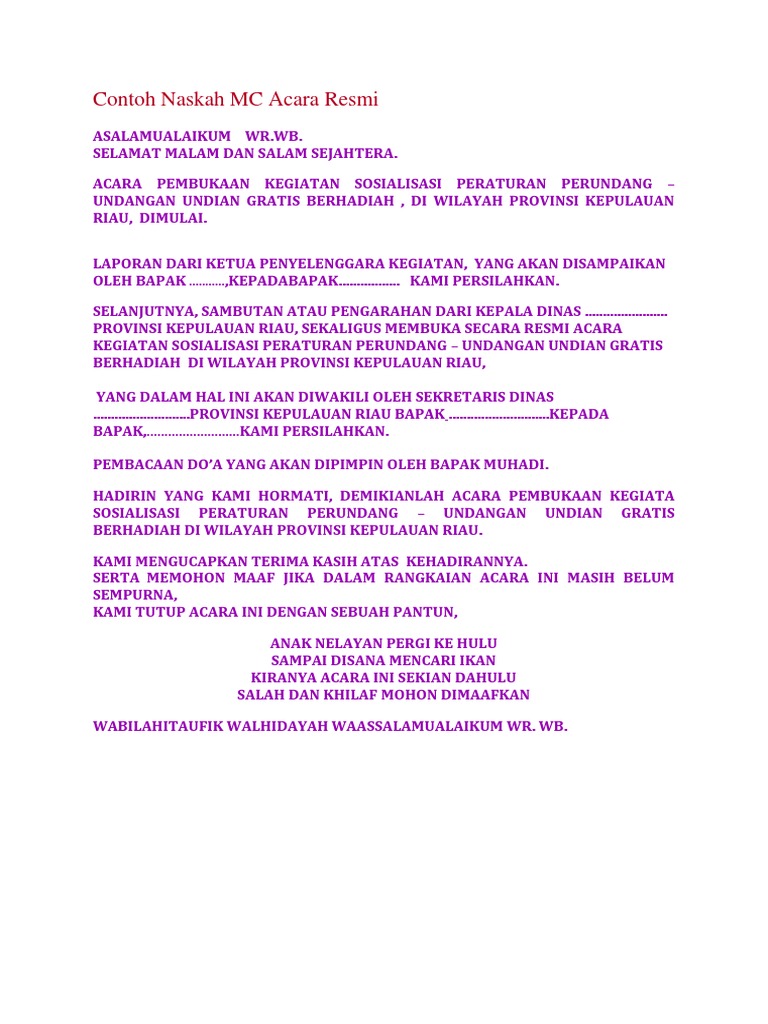 Contoh Teks Pembawa Acara Sosialisasi