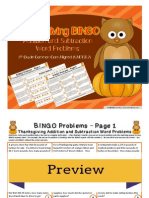 bingo - thanksgiving addition and subtraction 5th preview