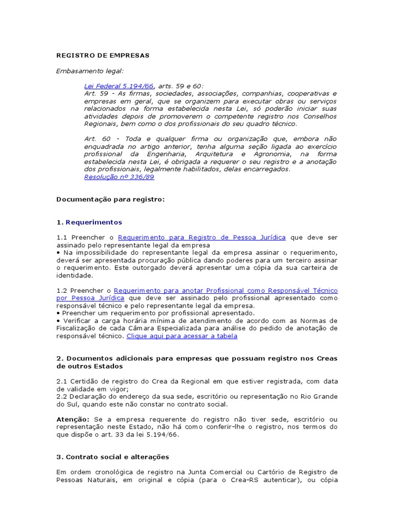 Registro de Pessoa Jurídica no CREA | Expediente | Salário
