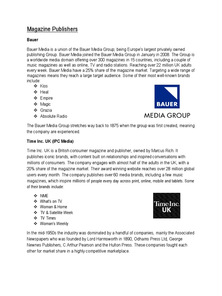 Major Magazine Publishers Overview | PDF | Magazine Publishing | Mass Media