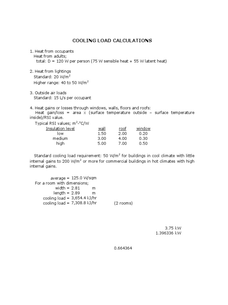 Cooling Load Calculation | PDF