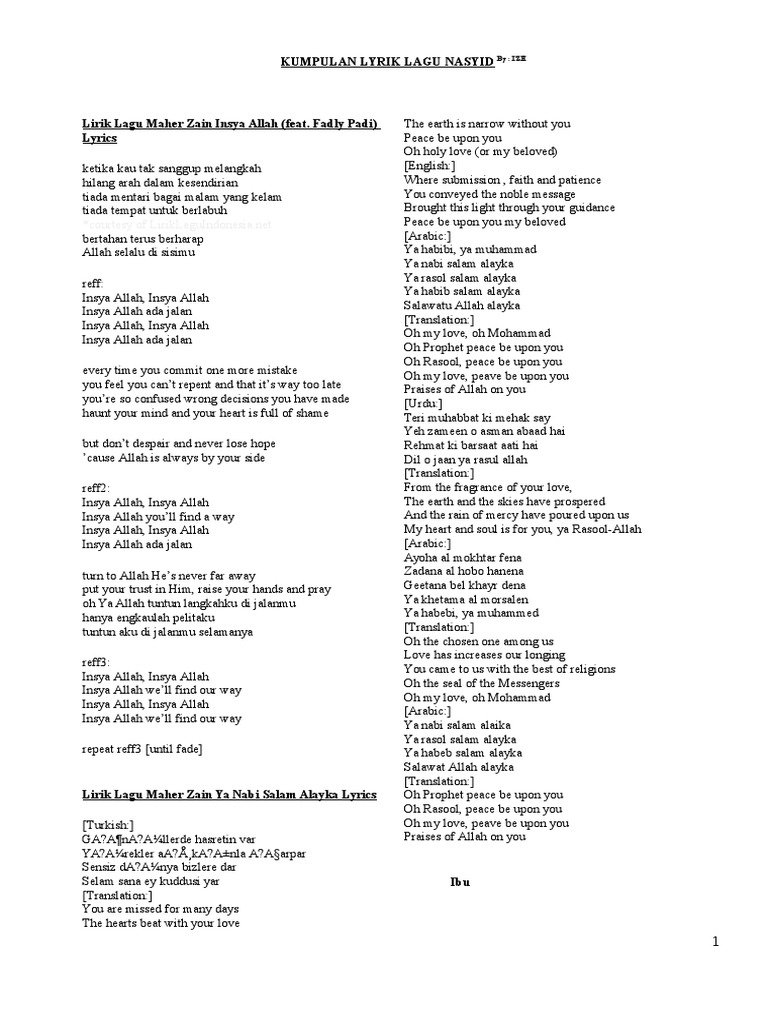 Kumpulan Lirik Lagu Nasyid2 Kumpulan Lirik Lagu Nasyid2