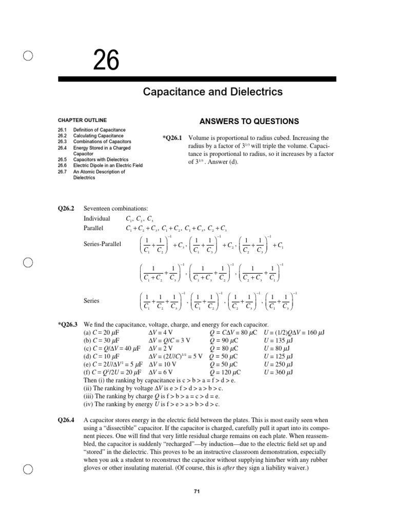 Capacitance and Dielectrics: Answers To Questions | PDF | Dielectric ...