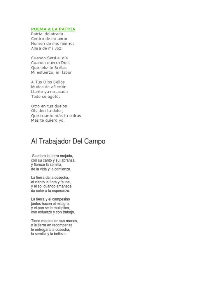 Poema a la Patria y el Trabajo en el Campo | PDF