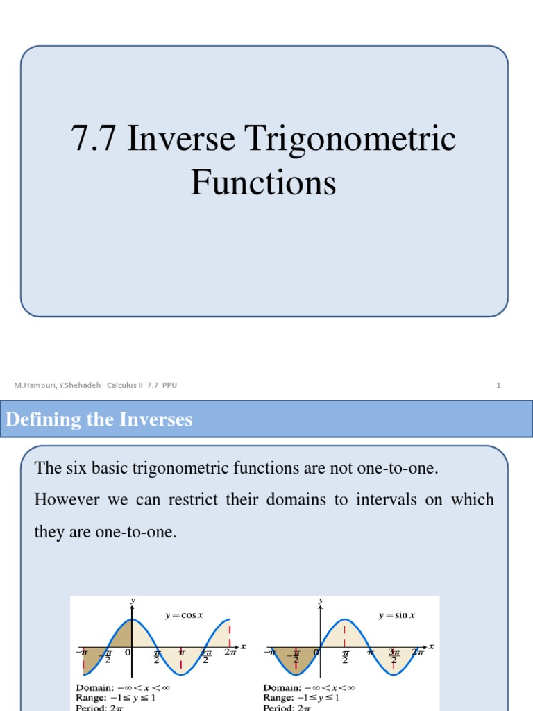 exam sheet formula series 7 7.7 Inverse â€«(2)â€¬ Trigonometric  Trigonometric  Functions