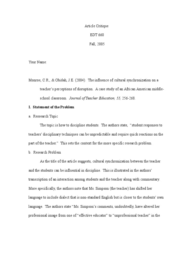 Qualitative Article Critique Example | PDF