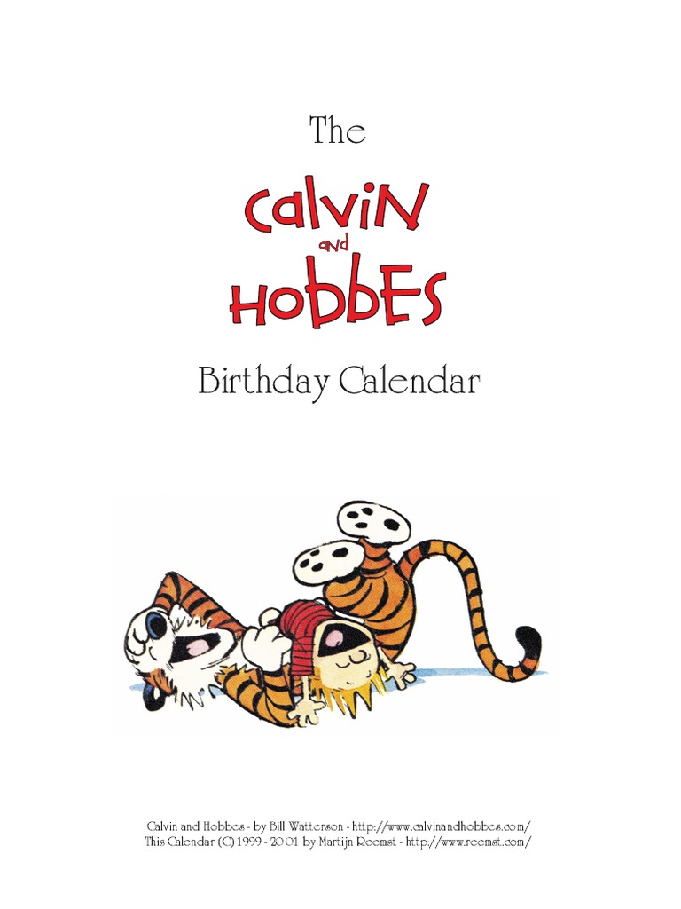 Calvin and Hobbes Birthday Calendar PDF Travel