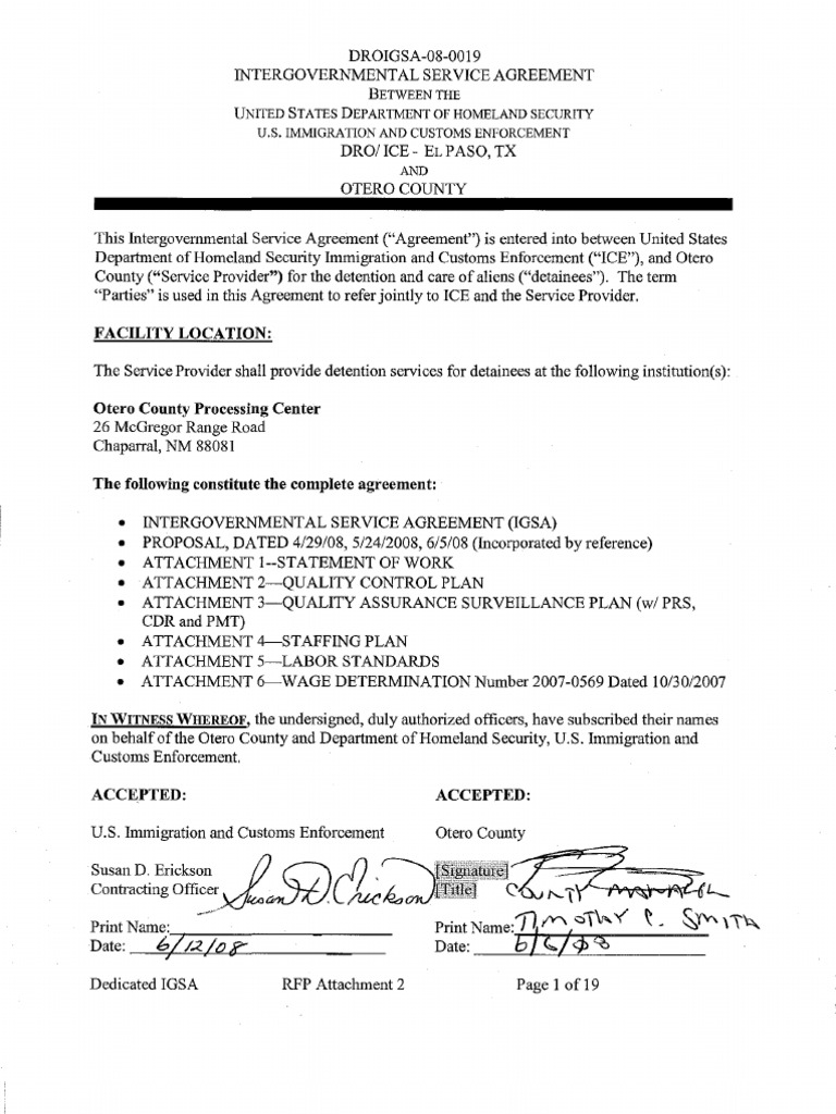 Otero County (New Mexico) IGSA With ICE | PDF | U.S. Immigration And  Customs Enforcement | American Government
