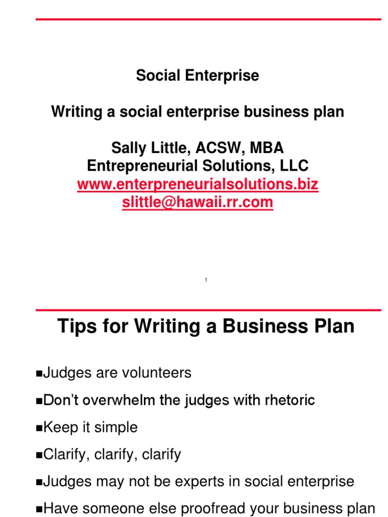 how do you write a social enterprise business plan