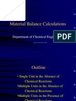 Material Balance Calculations: Department of Chemical Engineering